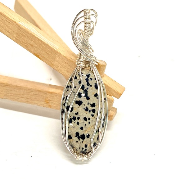 HANDMADE Dalmatian Jasper Hand Wrapped Statement Pendant, Artisan Jewelry - Picture 10 of 10